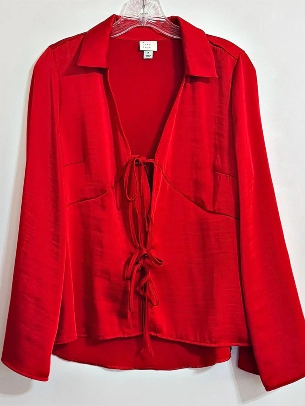 New Day Red Tie Front Blouse Size Medium Like New
